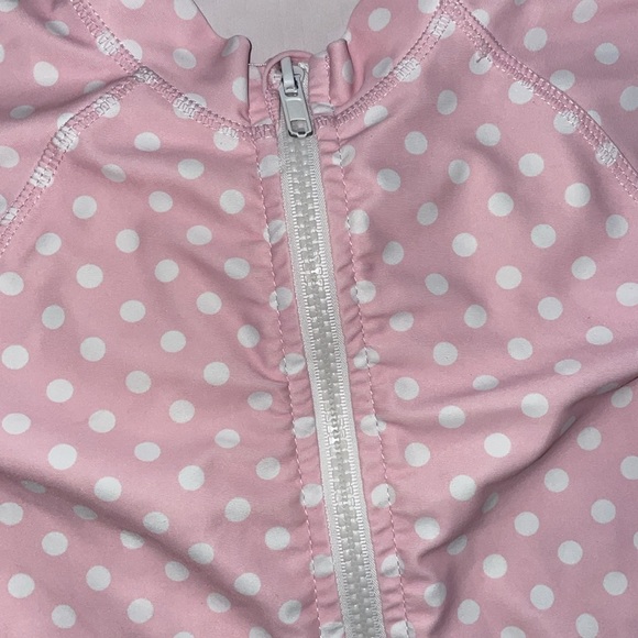 SwimZip Sassy Surfer UV Sun Protective Rash Guard Ruffle Pink Polka Dot - Picture 5 of 7